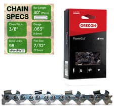 Image of 30" OREGON 75EXL098 Chainsaw Chain 3/8" .063" 1.6mm 75EXL098E 75EXL098X