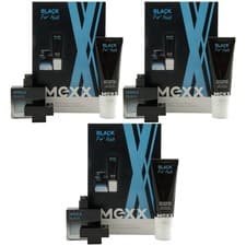 Image of Mexx Black For Him Gift Set 3 Sets = 3 x 30ml Edt Spray + 3 x 50ml Shower Gel