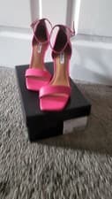 Image of womans dune london bright pink square toed heels leather size 4