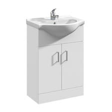 Image of Nuie Mayford 550mm 2-Door Basin Sink Vanity Unit Floor Standing White Tap Waste