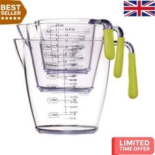 Image of Durable 3-Piece Stackable Measuring Jug Set with Comfortable Soft Grip - Green