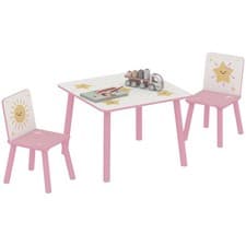 Image of AIYAPLAY 3-Piece Kids Table with 2 Chairs Set for Bedroom, Nursery, Pink