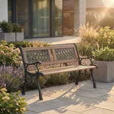 Image of Wooden Garden Bench Twin Cross 3 Seater Solid Pine Outdoor Patio Seat Furniture