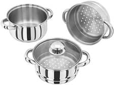 Image of NEW HX01 16 Centimeter 3 Tier Steamer Set With Glass Lid Thick Thermic Base Sui