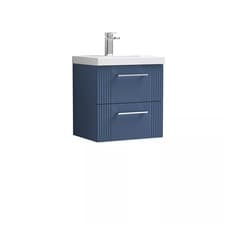 Image of Retro 2 Drawer Wall Hung Vanity Unit with 1 Tap Hole Ceramic Basin - Colour/Size