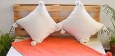 Image of 2 Moroccan handmade cotton cushions Pom Pom cushions Handwoven floor