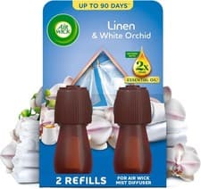 Image of Air Wick Essential Mist Twin Refills, Linen & White Orchid, Pack 2 X 20Ml, Natur