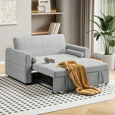 Image of 2 Seater Sofa Bed, 3-in-1 Convertible Fabric Pull Out Sleeper Sofa with Storage