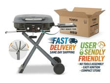 Image of Tower Barbecue Portable Gas Grill Tourer 2 Burner Foldable + wheels 113x53x92cm