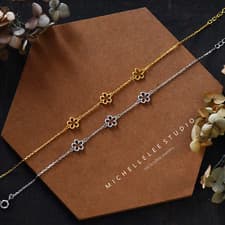 Image of Dainty Flower Sterling Silver Bracelet, Forget Me Not