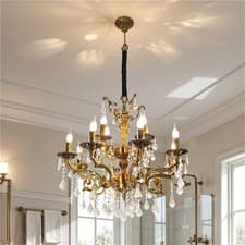Image of 12 Lights Gold Crystal Candle Chandelier Pendant Ceiling Light Lamp E14 Base
