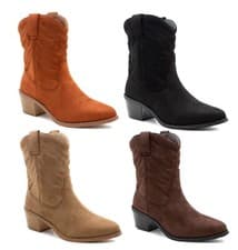 Image of Womens Cowboy Boots Mid Calf Western Faux Suede Leather Embroidered Cowgirl Boot