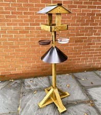 Image of Wooden Bird Table with Squirrel Baffle Heavy Duty Garden Bird Feeding Station