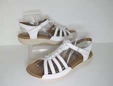 Image of NEW W.BOX HOTTER JENNA WHITE LEATHER T BAR PLAITED COMFORT SANDALS UK 6.5W W.BOX