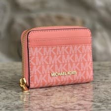 Image of Michael Kors Jet Set Logo Medium Pink Card Case Wallet