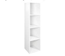 Image of 4 Cube Storage Unit Tall Narrow White Bookcase Freestanding Wooden Shelving Unit