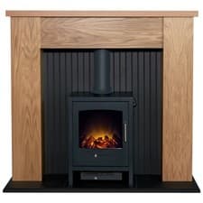Image of Adam New England Stove Fireplace in Oak & Black with Bergen Electric Stove in...