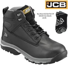 Image of JCB MENS BLACK LEATHER WATERPROOF S3 SAFETY WORK BOOTS STEEL TOE CAP ANKLE SIZE