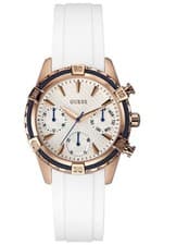 Image of Brand New GUESS Ladies Watch W0562L1 Rose Gold Tone White Leather Strap Boxed