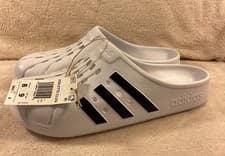 Image of NEW ADIDAS MENS ADILETTE CLOGS SLIP ON SLIDES ~ SIZE US 8 #FY8970 WHITE/BLACK