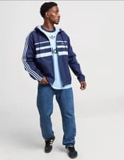 Image of Adidas Originals Men’s First Windbreaker Jacket Navy Sky Blue Size Large