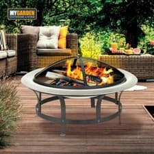 Image of Folding Steel Fire Pit BBQ - Outdoor Camping Garden Patio Heater Burner + Cover