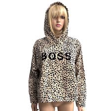 Image of HUGO BOSS Womens C_Elia_allover Animal Print Hoodie Size L CH 50”