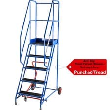 Image of 5 Tread Mobile Warehouse Stairs Punched Steps 2.25m EN131 7 BLUE Safety Ladder