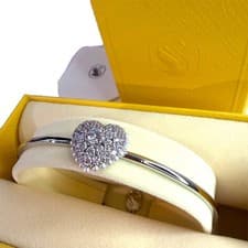 Image of SWAROVSKI Hyperbola Bangle Heart Bracelet Rhodium Plated Silver Finish NEW Boxed