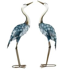 Image of Crane Garden Ornaments 2 PCS Steel Garden Statue Set Multi-Colour Sculptures
