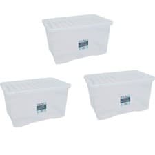 Image of Crystal Wham 60L Storage Box With Clear Lid 3 Pack