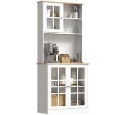 Image of HOMCOM 72" Kitchen Solid Storage Sideboard Cabinet with Glass Door, White