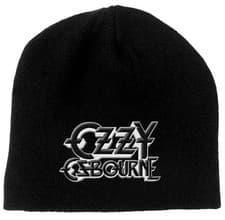 Image of New Ozzy Osbourne Embroidered White Logo Heavy Metal Black Sabbath Beanie Hat
