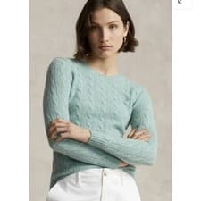 Image of POLO RALPH LAUREN Cable-Knit Wool-Cashmere Sweater XS April Green Melange NWT