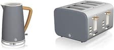 Image of Swan Kitchen Set, 1.7L Kettle, 4 Slice Toaster, Grey, SK14610GRYN+ST14620GRYN