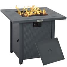 Image of Outsunny 40,000 BTU Gas Firepit Table with Protective Cover, Grey