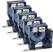 Image of 5PK Dymo D1 Label Tape 45013 Black on White 12mm for Dymo Label Manager 160 280