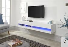 Image of 180cm Galicia LED Cool Light up High Gloss Wall Mounted TV Unit Storage White
