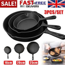 Image of 3X Cast Iron Skillet Set Pre-Seasoned Non-Stick Heavy Duty Kitchen Frying Pans