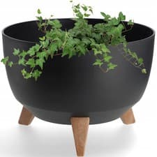Image of Modern Plant Pot with Legs, Roma Black, 24/29/33 cm, Insert and Hole with Plug