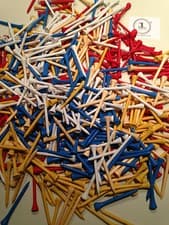 Image of JL Golf wooden tees. Choose size,quantity,colour 54mm, 69 / 70mm,82 / 83mm 35mm