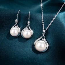 Image of 925 Sterling Silver Crystal Pearl Drop Necklace Hook Earrings Womens Jewellery