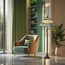 Image of Vintage 16" Tiffany Style Stained Glass Floor Lamp – Handcrafted Home Décor UK