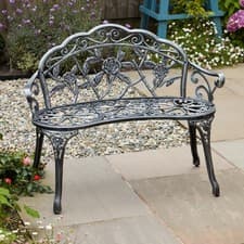 Image of Cast Aluminium Garden Bench 2 Seater Metal Frame Patio Outdoor Seating
