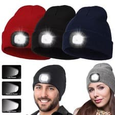 Image of USB Rechargeable LED Beanie Hat Unisex Winter Warm Knit Light Up Cap with 3 B