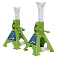 Image of Sealey Axle Stands (Pair) 3 Tonne Capacity per Stand Ratchet Type Hi-Vis Green