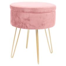 Image of Round Velvet Storage Footstool Ottoman Stool Seat with Gold Legs H45 x D36cm
