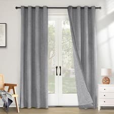 Image of Thick Linen Blackout Curtains Ready Made Eyelet Ring Top Pair Panel +Tie Backs