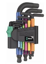 Image of WERA 133164 Multi Colour Stubby Short 9 Pce Hex-Plus Ball-End Hex Allen Key Set