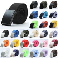 Image of Unisex Men Women Cotton Plain Webbing Canvas Belt Adjustable Black Silver Buckle